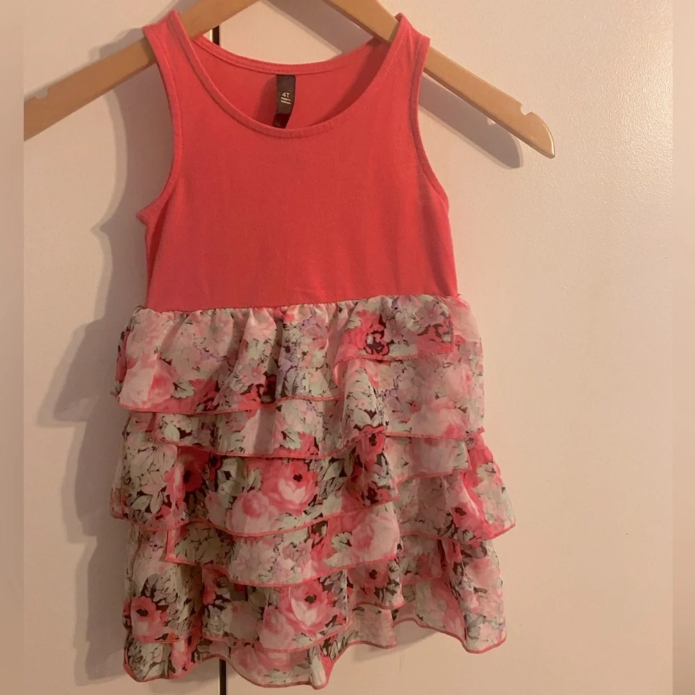 Jessica Simpson girls ruffle‎ dress sz 4T coral and floral